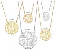 Monogrammed Three Letter Script Necklace Silver, Gold Plated and Rose Gold Plated