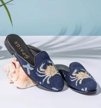 ByPaige Crab on Navy Needlepoint Mules