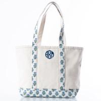 Personalized Aqua Block Print Medium Classic Boat Tote