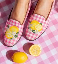  ByPaige Needlepoint Loafer in Lemon on Pink & White Gingham