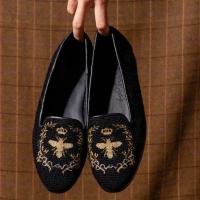 ByPaige Silver and Gold Bee on Black Needlepoint Loafers 