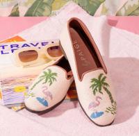 ByPaige Light Pink Flamingo and Palm Tree Needlepoint Loafers