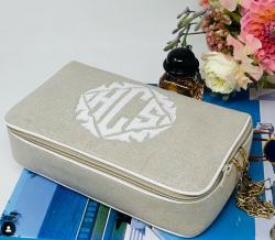 Natural smooth linen with white Maguire appliqué. Natural smooth linen with white Maguire appliqué. NULL