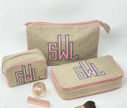 Natural Linen trimmed in Pink with Pink Ella Applique Natural Linen trimmed in Pink with Pink Ella Applique NULL