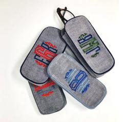   Single or Double Eyeglass Case in grey textured linen with Kim monogram  Any appliqué or monogram available   7’’ X 3’’ NULL