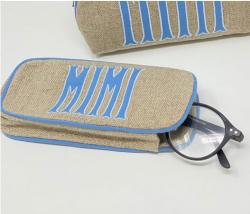   Single or Double Eyeglass Case in natural textured linen with Classic appliqué  Any appliqué or monogram available   7’’   Single or Double Eyeglass Case in natural textured linen with Classic appliqué  Any appliqué or monogram available   7’’ X 3’’ NULL