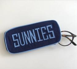    Single or Double Eyeglass Case in navy textured linen with Matt appliqué  Any appliqué or monogram available   7’’ X 3’’ NULL