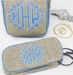  Eyeglass Case and Single Andrea in natural textured linen with blue Maguire appliqué  Any appliqué or monogram available   7 Single Andrea Jewelry Case and Eye Glasses Case NULL
