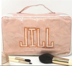 Handled Brush Case in orange pinstripe with Matt appliqué  Handled Brush Case in orange pinstripe with Matt appliqué  NULL