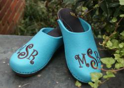 Monogrammed Turquoise Wool Clogs Monogrammed Turquoise Wool Clogs 