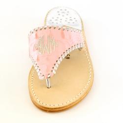 Monogrammed Sandal in Pink Croc with Silver Pink Croc with Silver Monogrammed Apparel & Accessories > Shoes > Sandals > Thongs & Flip-Flops