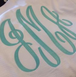 Large interlocking monogram (16") made this little girl's bedding look so pretty! Interlocking aqua monogram NULL