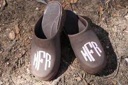 Brown nubuck with cream circle monogram and brown flex heel Th brown nubuck with circle monogram 