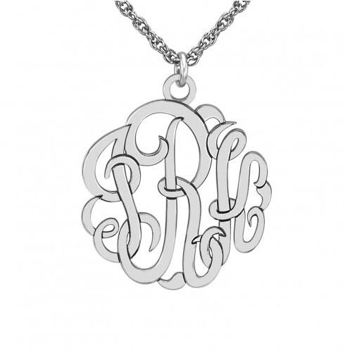 Classic Monogram Pendant 3 Initial on Center Bale Silver 5 sizes  Apparel & Accessories > Jewelry > Necklaces