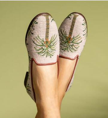 By Paige Needlepoint Traditional Palm on Sand Ladies Loafers   Apparel & Accessories > Shoes > Loafers