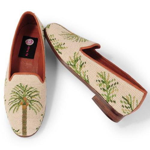 ByPaige Needlepoint Traditional Palm on Sand Ladies Loafers   Apparel & Accessories > Shoes > Loafers