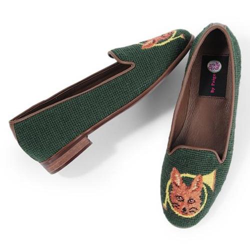 ByPaige Fox and Horn on Forest Green Needlepoint Loafers  Apparel & Accessories > Shoes > Loafers