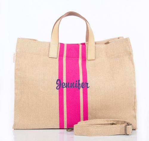 Monogrammed Jute & Leather Satchel  Apparel & Accessories > Handbags > Tote Handbags