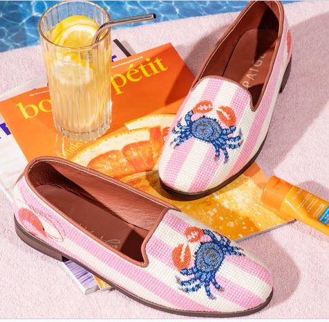 By Paige Needlepoint Loafer in Crab on Pink & Ivory Stripe  Apparel & Accessories > Shoes > Loafers