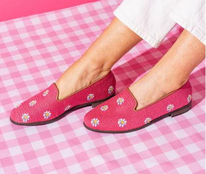 ByPaige Needlepoint Loafer in Pink Daisies  Apparel & Accessories > Shoes > Loafers