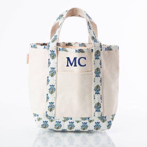 Monogrammed Handy Block Print Open Tote Aqua  Luggage & Bags > Shopping Totes