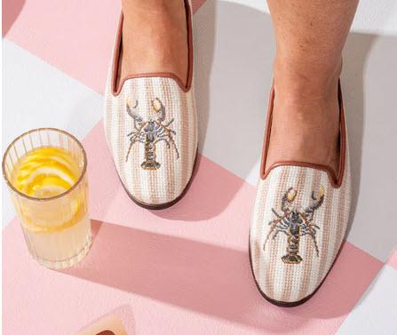 ByPaige Needlepoint Loafer in Tan Lobster Stripe  Apparel & Accessories > Shoes > Loafers
