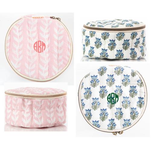 Monogrammed Block Print Circle Cosmetic Case  NULL