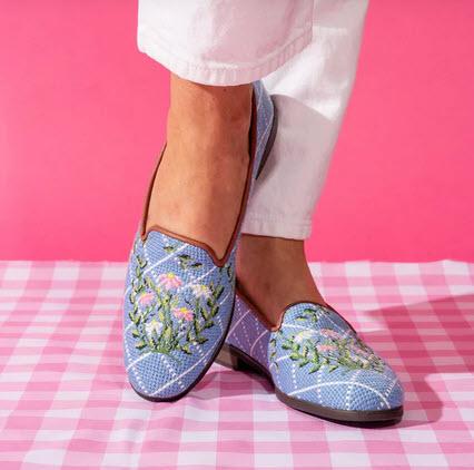 By Paige Needlepoint Loafer in Floral Blue & White Diamond ByPaige Needlepoint Loafer in Floral Blue & White Diamond Apparel & Accessories > Shoes > Loafers