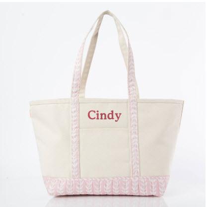 Personalized Block Print Large Classic Boat Tote Powder Pink   Luggage & Bags > Shopping Totes