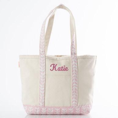 Personalized Block Print Medium Classic Boat Tote Powder Pink  Luggage & Bags > Shopping Totes