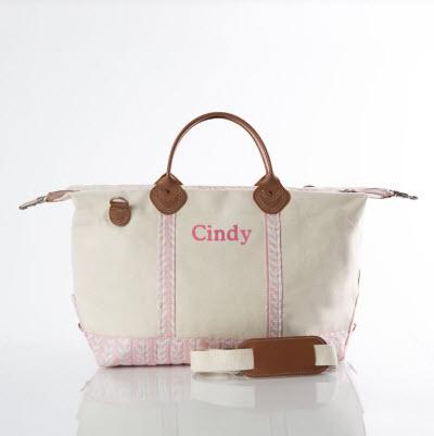 Monogrammed Block Print Weekender Bag Powder Pink  Luggage & Bags > Shopping Totes