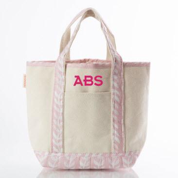 Monogrammed Block Print Handy Open Tote Powder Pink  Luggage & Bags > Shopping Totes