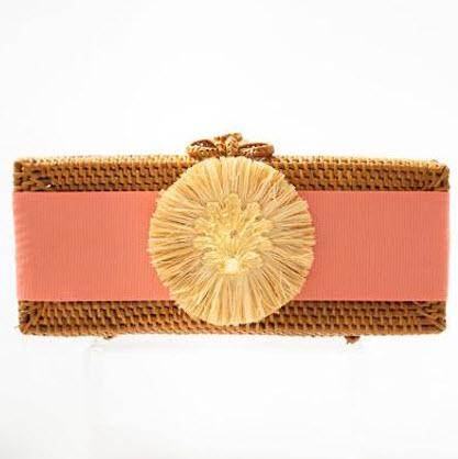 Lisi Lerch Colette Light Coral Band Raffia Shell Clutch Lisi Lerch Colette Light Coral Band Raffia Shell Apparel & Accessories > Handbags > Clutches & Special Occasion Bags