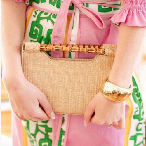 Lisi Lerch Mary Natural Straw Clutch with Bamboo Handle Lisi Lerch Mary Natural Straw Clutch with Bamboo Handle Apparel & Accessories > Handbags > Clutches & Special Occasion Bags