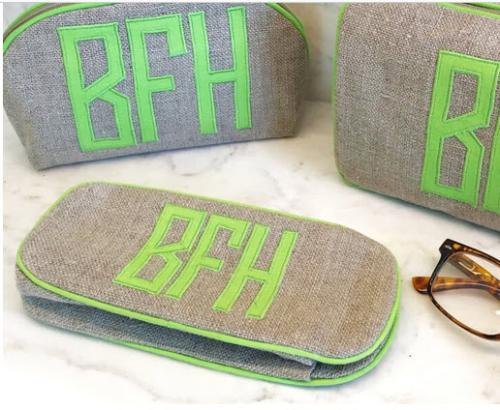   Single or Double Eyeglass Case in natural textured linen with Matt appliqué  Any appliqué or monogram available   7’’ X    Single or Double Eyeglass Case in natural textured linen with Matt appliqué  Any appliqué or monogram available   7’’ X 3’’ NULL