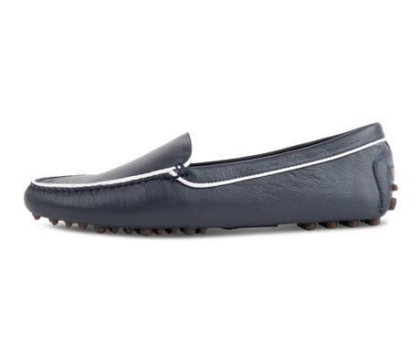 Navy Piped Leather Driving Moccasins  Apparel & Accessories > Shoes > Loafers