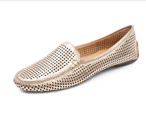 Gold Barrie Perforated Driving Moccasin  Apparel & Accessories > Shoes > Loafers
