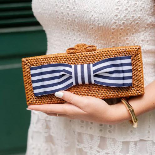 Lisi Lerch Colette Clutch Navy White Stripe Pinch Bow Lisi Lerch Colette Clutch Navy White Stripe Pinch Bow Apparel & Accessories > Handbags > Clutches & Special Occasion Bags