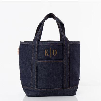Monogrammed Heritage Denim Open Top Tote  Apparel & Accessories > Handbags > Tote Handbags