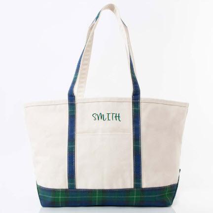 Personalized Navy Plaid Large Classic Tote  Apparel & Accessories > Handbags > Tote Handbags