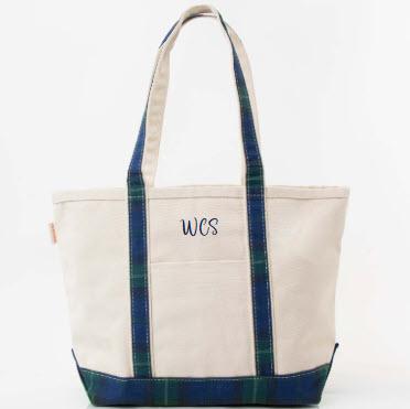 Personalized Navy Plaid Medium Classic Tote  Apparel & Accessories > Handbags > Tote Handbags