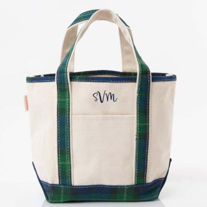 Personalized Navy Plaid Handy Open Top Tote  Apparel & Accessories > Handbags > Tote Handbags