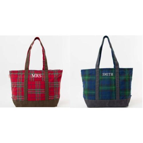 Personalized Plaid Waxed Trim Medium Tote  Apparel & Accessories > Handbags > Tote Handbags