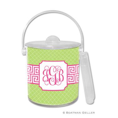 Boatman Geller Personalized Ice Bucket in Greek Key Band Pink Pattern  Home & Garden > Kitchen & Dining > Food & Beverage Carriers > Wine Buckets & Chillers