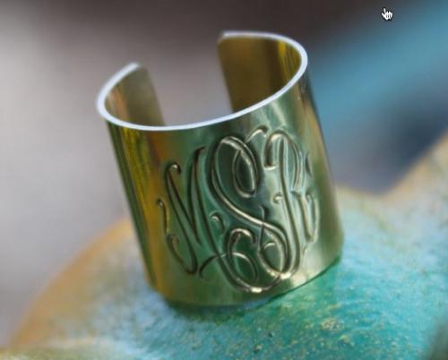 Monogrammed HandEngraved Wide Cuff Ring  Apparel & Accessories > Jewelry > Rings