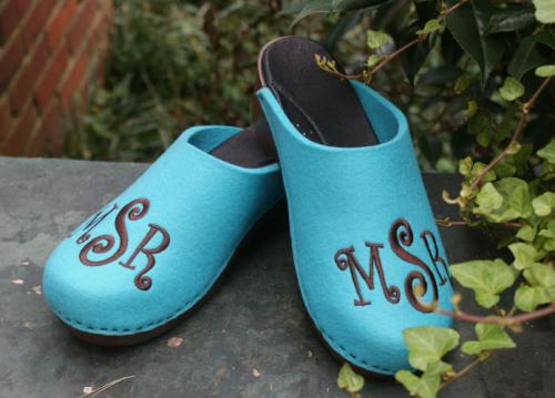 Monogrammed Turquoise Wool Clogs Monogrammed Turquoise Wool Clogs 
