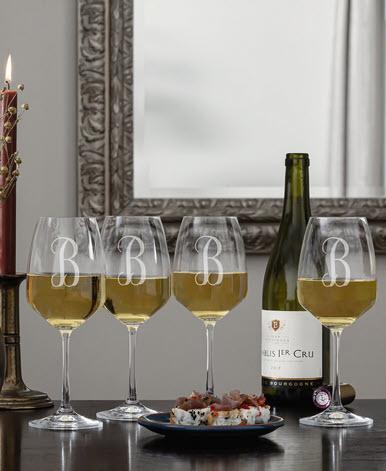 Monogrammed Czechia White Wine Crystal Glasses, set of Four  Home & Garden > Kitchen & Dining > Tableware > Drinkware > Stemware
