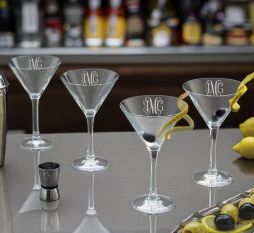 Monogrammed Martini Glasses Set of Four  Home & Garden > Kitchen & Dining > Tableware > Drinkware > Stemware