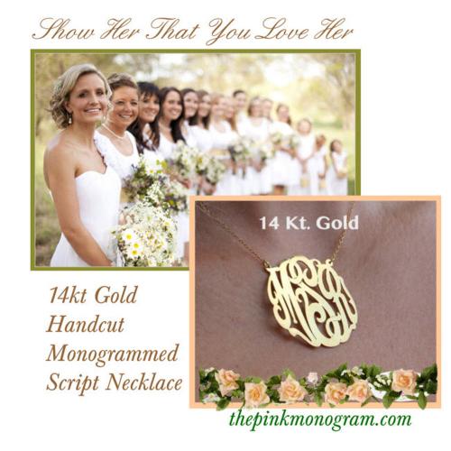 Three Letter Monogram 14 Karat Gold Handcut Script Necklace   Apparel & Accessories > Jewelry > Necklaces