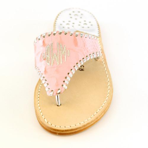 Monogrammed Sandal in Pink Croc with Silver Pink Croc with Silver Monogrammed Apparel & Accessories > Shoes > Sandals > Thongs & Flip-Flops